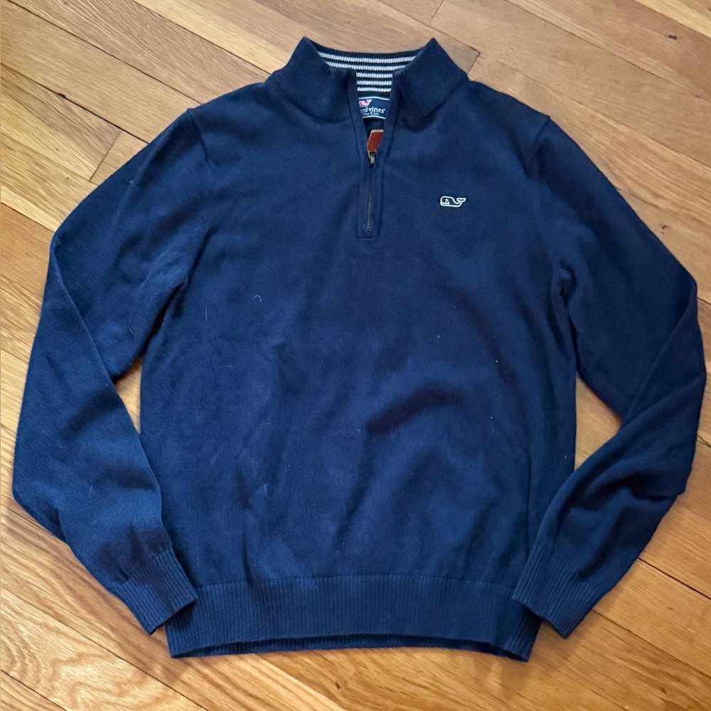 Vineyard Vines Boys’ M (12-14) Navy 1/4 Zip Pullover Sweater w/Whale Logo